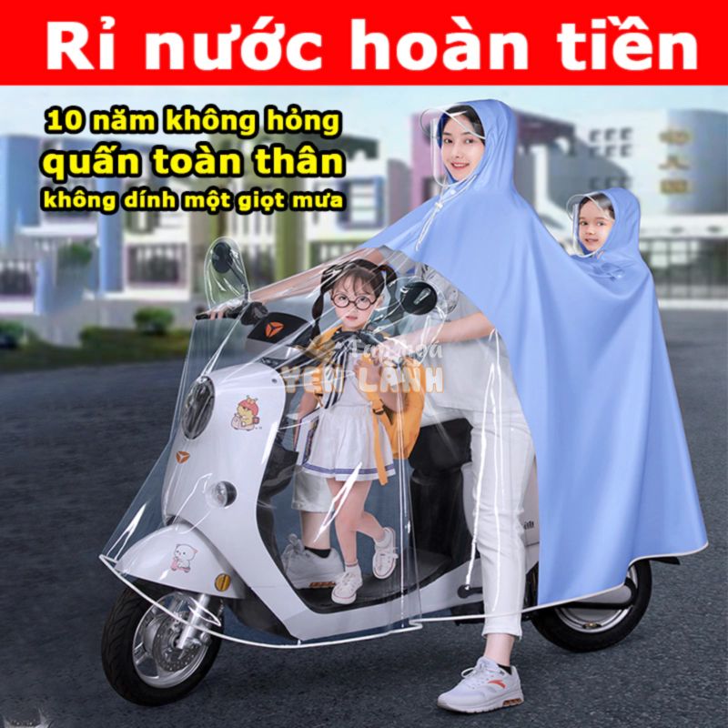 Áo mưa nửa trước trong suốt cho Mẹ và Bé,Vành đôi có thể tháo rời, vải mềm và nhanh khô, thân thiện với da và thoải mái