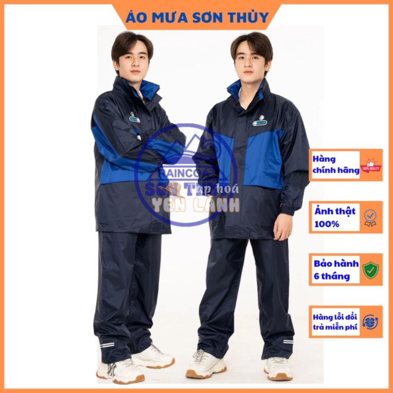 Bộ áo mưa 2 lớp Sơn Thủy K5, bộ quần áo mưa thời trang cao cấp màu xanh cải tím than