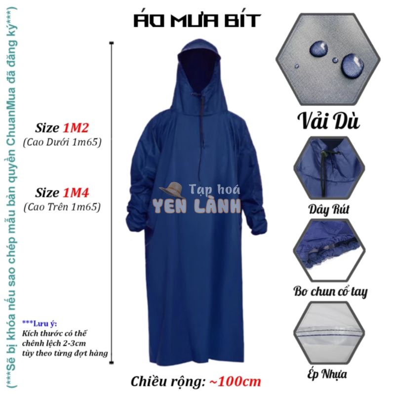 Áo Mưa Bít Vải Dù Kín Người Áo Mưa Một Người Lớn ( Hàng Xưởng Việt Nam RainCoat Vải Da Cá Cao Cấp )