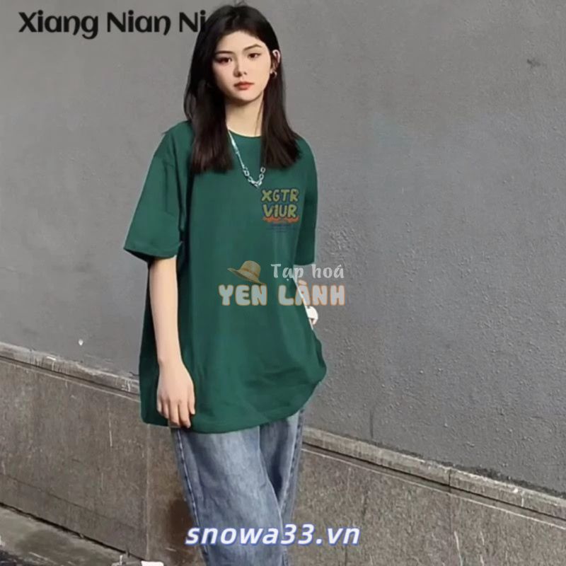 Xiang NIAN NI Mùa Hè Rời Thường Ngày Niche Mỹ Hiphop Tay Ngắn Màu Xanh Đậm Áo nam Nữ Cặp Đôi Quần Áo Thời Trang