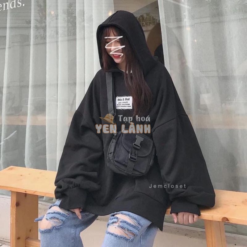 ÁO NỈ HOODIE ĐEN FORM RỘNG CỰC COOL