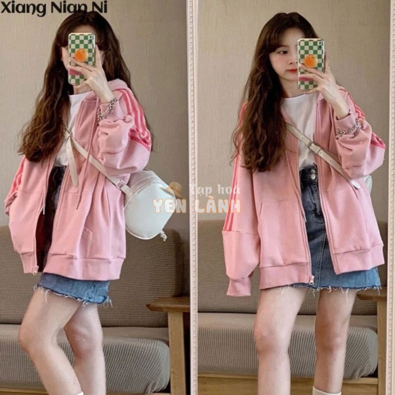 Xiang Nian Ni Áo Khoác sweater Dày Có Mũ Trùm Phối Khóa Kéo Màu Hồng Thời Trang Thu Đông Cho Học Sinh Nữ