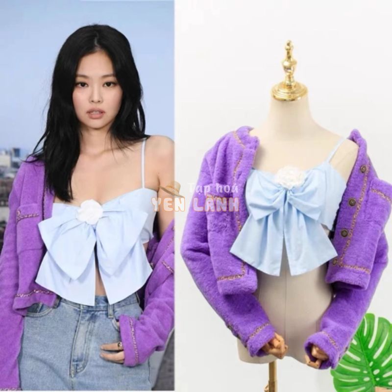 Áo croptop hai dây nơ bản to Jennie