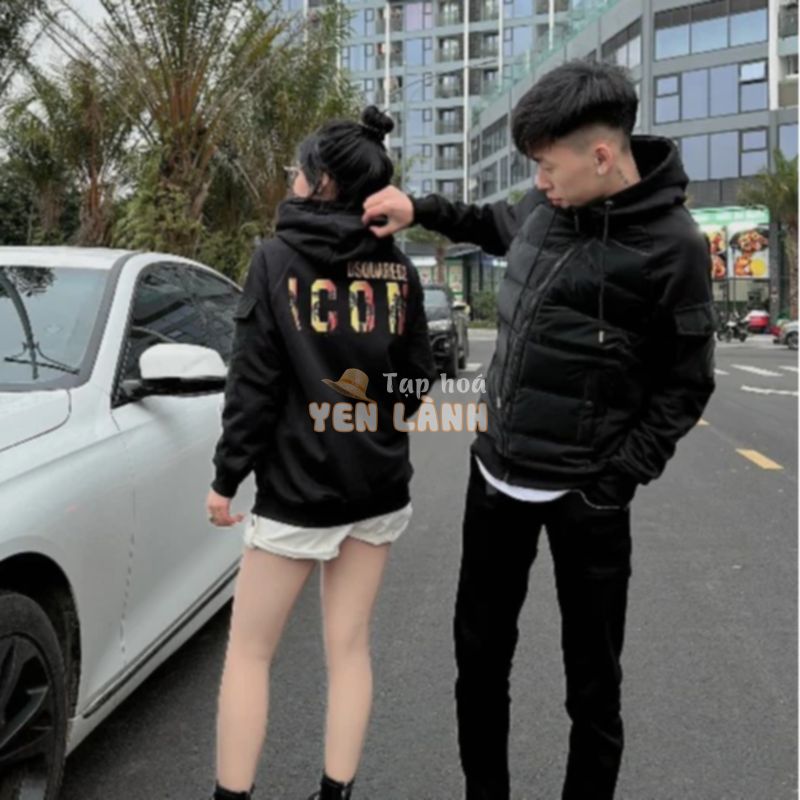 Áo Hoodie DSQ Nam Chất Liệu Phao Nỉ Da Cá Dày Dặn Nặng 900g Thời Trang Nam Màu Đen