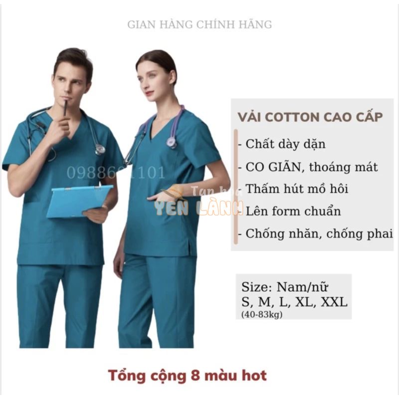 Bộ Scrubs cổ tim phòng mổ,  đồng phục Spa, phòng khám, Bác Sĩ, quần áo phòng mổ, đồng phục phẫu thuật VẢI CAO CẤP