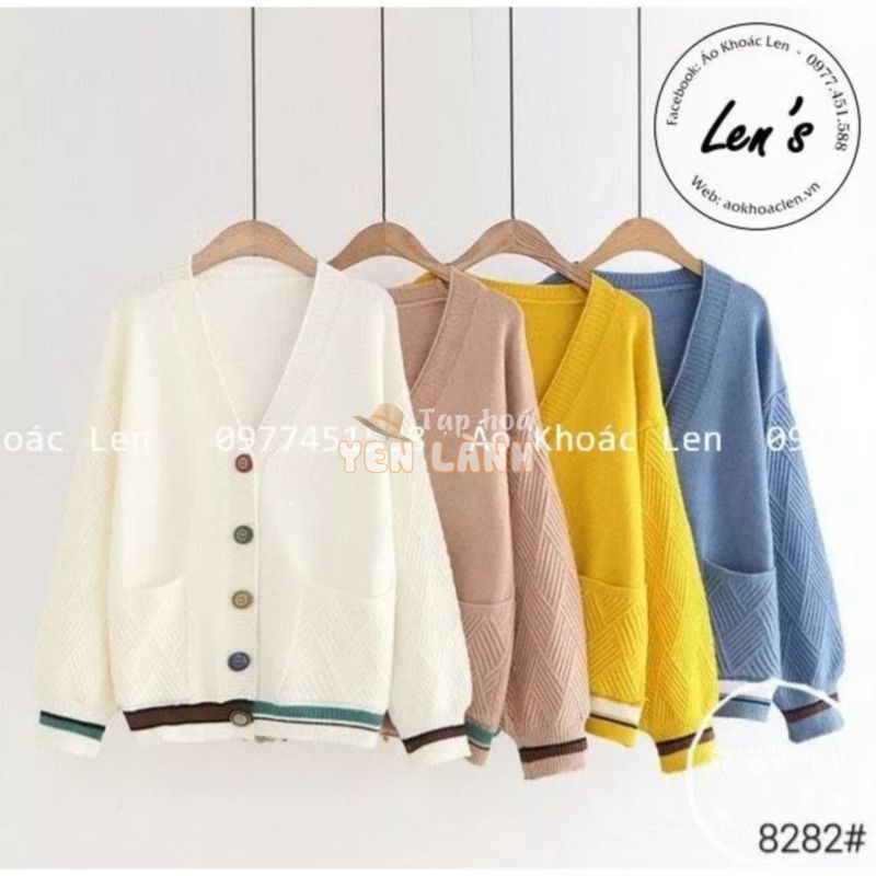 Áo Khoác Len Cardigan Nữ Phối Màu Nút Màu