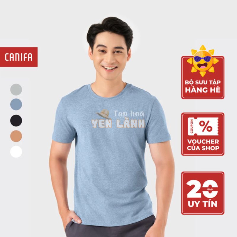 Áo phông nam cổ tròn CANIFA chất liệu cotton co giãn, phom regular cổ tròn ML23 8TS22A004