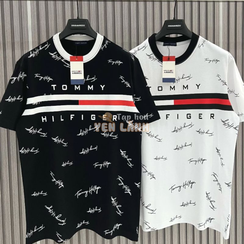 Áo Phông TommyHilfiger Chữ Kí Thêu Vạch Sọc Đen Đỏ Trắng Mẫu Mới Nhất 2023 – Áo Phông Tommy Chất Cotton Form Dáng Unise