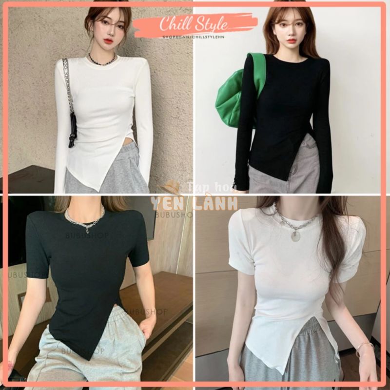 [Áo thun nữ tay ngắn xẻ tà] Áo phông nữ cộc tay vạt chéo xẻ tà ulzzang CHILLSTYLE A01