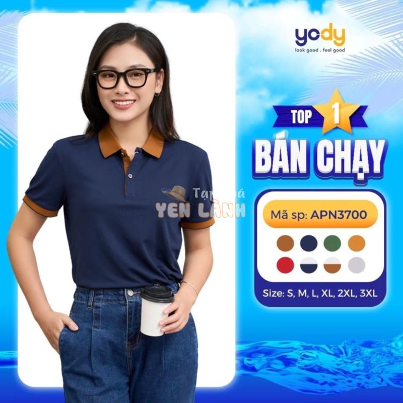 Áo thun polo nữ YODY chất liệu cafe phối nẹp  trẻ trung  mềm mịn, khử mùi NCF2 APN3700