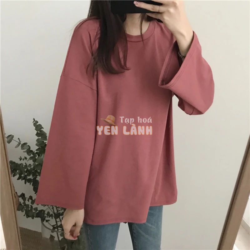 (Sẵn) áo thun tay dài ulzzang áo thu đông áo phông trơn dài tay mỏng form rộng tay rộng free size