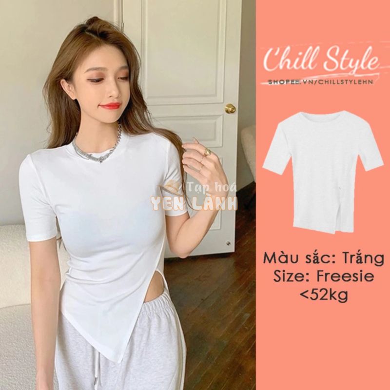 Áo thun nữ, áo phông nữ cộc tay dáng ôm xẻ tà nữ tính Chillstyle A01