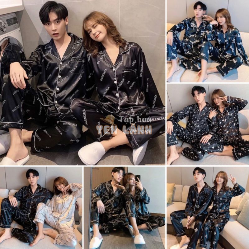 Bộ đồ ngủ Pijama lụa Satin sang trọng cho các cặp đôi – Bộ đồ đôi nam nữ (hàng có sẵn)