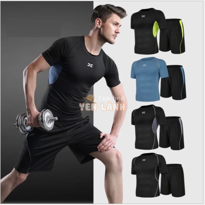 Bộ quần áo thể thao nam X-SHAWDOW, Đồ tập gym Nam áo thun quần đùi