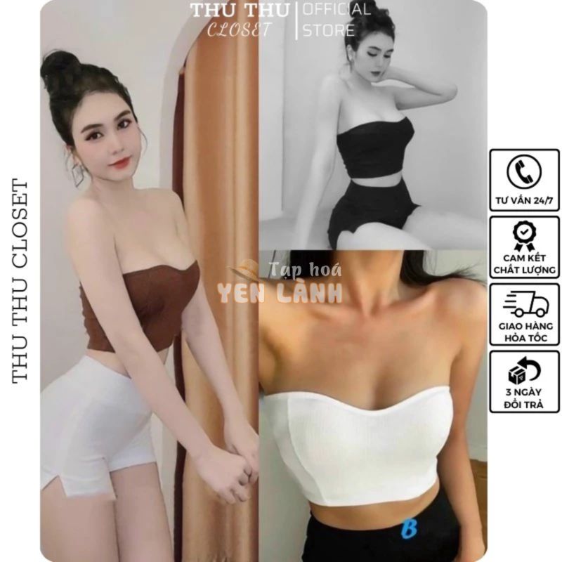 Áo quây ngực croptop trơn, áo ống thun ngắn không mút đệm chất đẹp, 4 màu trắng hồng nâu đen siêu xinh