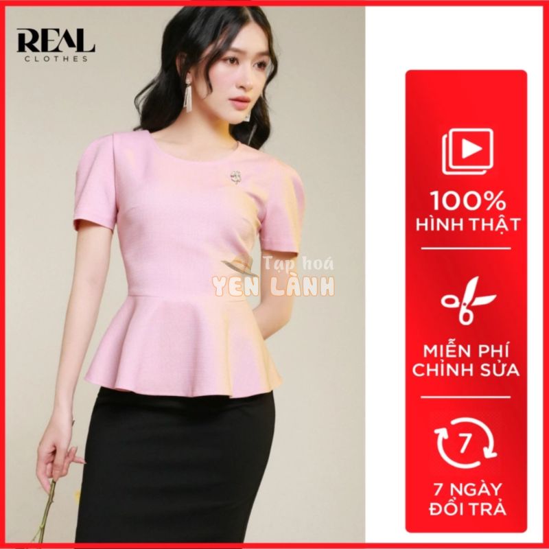 Áo kiểu nữ form ôm peplum hồng_REAL