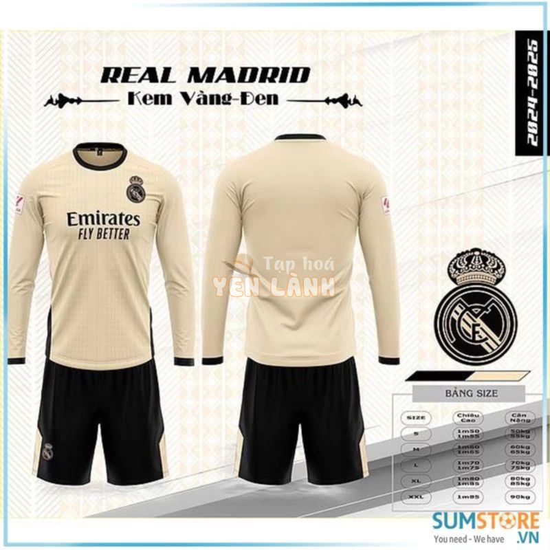 Áo Bóng Đá Real-Madrid Dài Tay Kem – Đồ Đá Banh 2023/24