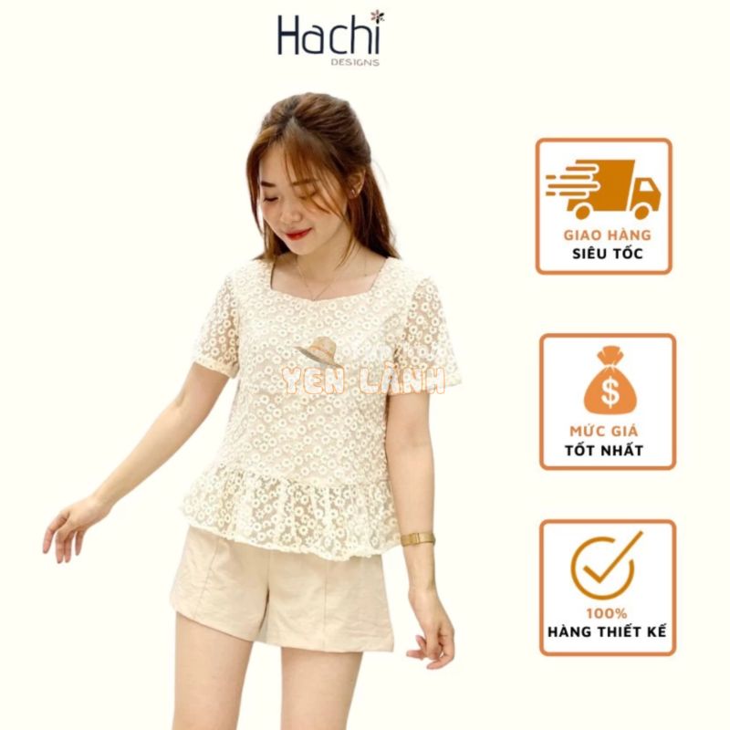 Áo Ren Thêu Hoa Nổi, Áo Kiểu Ren Thêu Hoa Cúc 2 Lớp Hàng Thiết Kế Hachidesigns