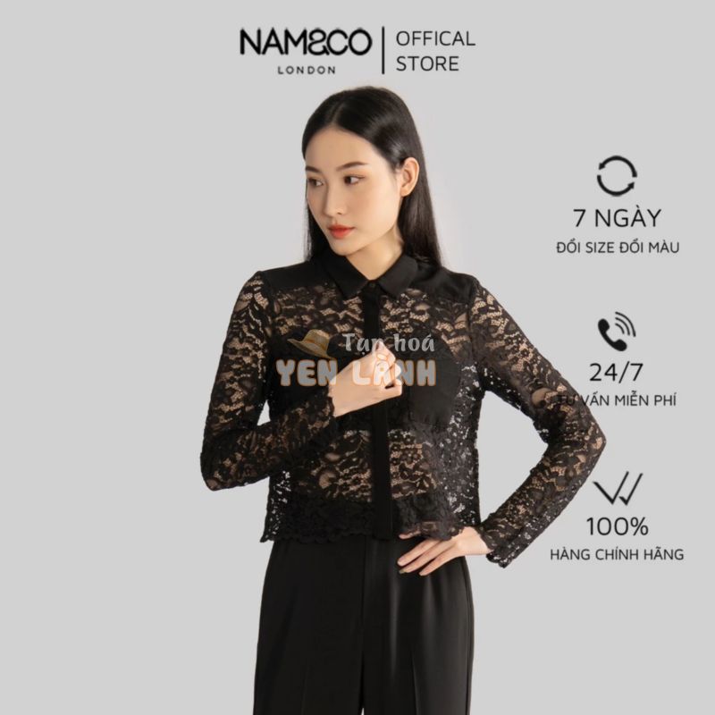 Áo sơ mi ren dài tay nữ Namandco đẹp có 2 túi ngực  thanh lịch, quyến rũ size S,M,L màu trắng, đen NB0218