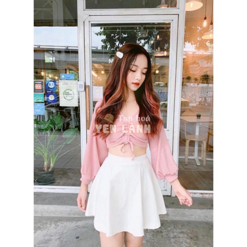 Áo Thun Tay Dài Form Croptop Phối Dây Rút Giữa Gọi Cảm TTS1030