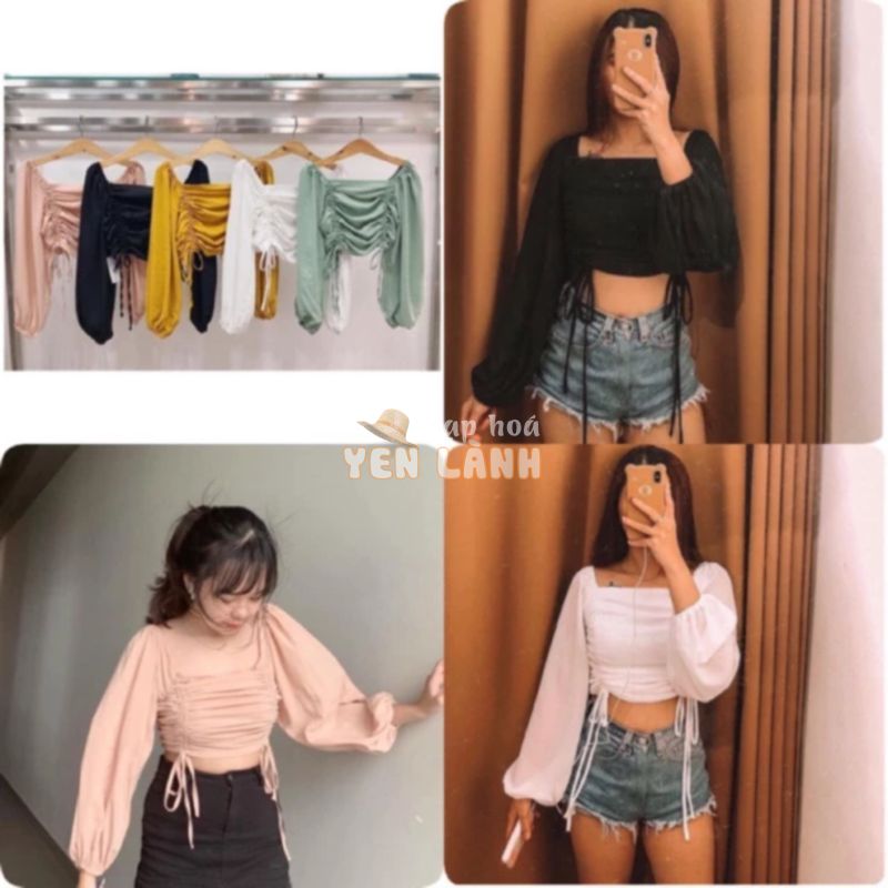 Áo Croptop Tay Phồng Rút Dây (100% ảnh thật)