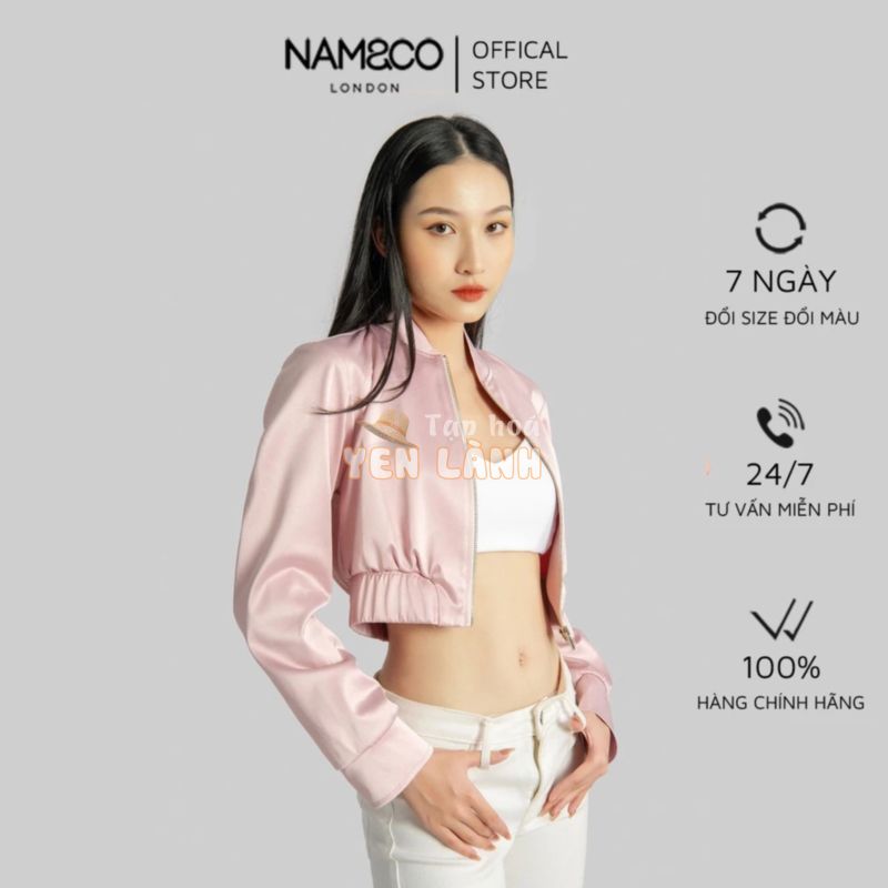 Áo khoác croptop nữ Namandco chất vải satin mềm, bề mặt vải hơi bóng size S M L màu hồng J9779