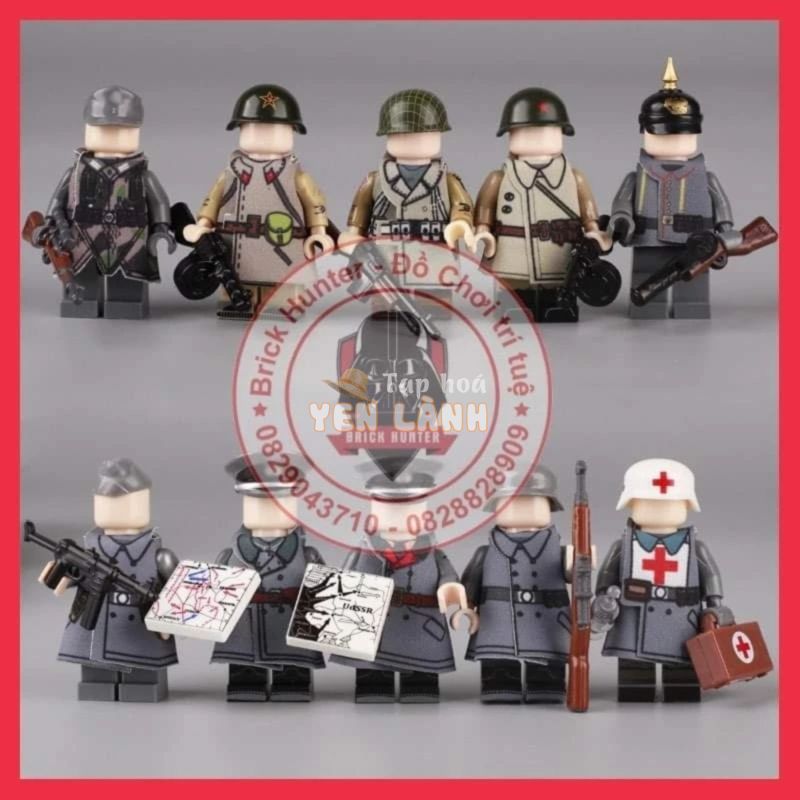 Army world war II phụ kiện minifigures moc : bộ áo choàng , mũ và phụ kiện vũ khí nhân vật tướng lĩnh sĩ quan lính Đức