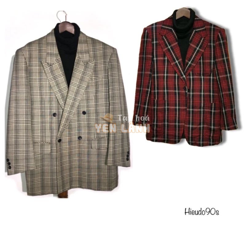 (12 mẫu) Áo blazer / vest họa tiết caro sọc cho nam big size, size to có đệm vai dáng vintage hàng 2hand sida