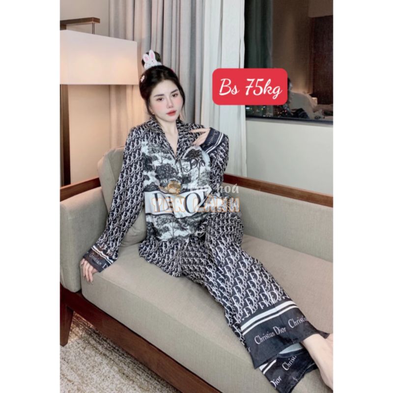 Đồ bộ nữ mặc nhà áo tay dài quần dài chất lụa xước ánh kim bigsize 60-75kg – Chun’s sleepwear