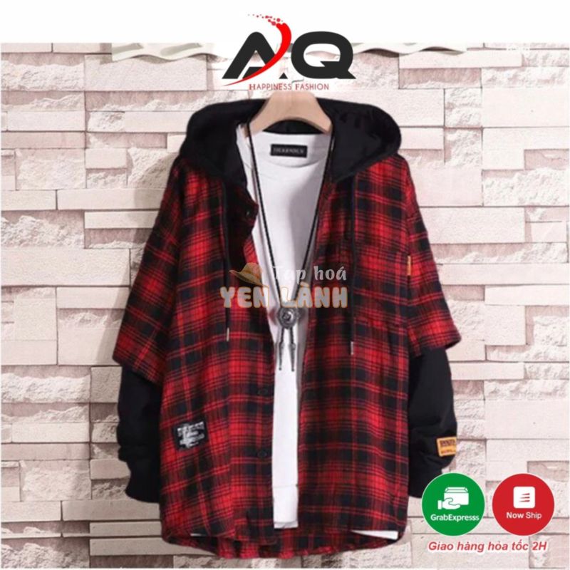 Áo Sơ Mi Caro chống nắng Flannel Sọc Cao Cấp Nam Nữ  FREESHIP ÁO Khoác Liền Mũ Chống Nắng Tốt Thời Trang- QSTORE