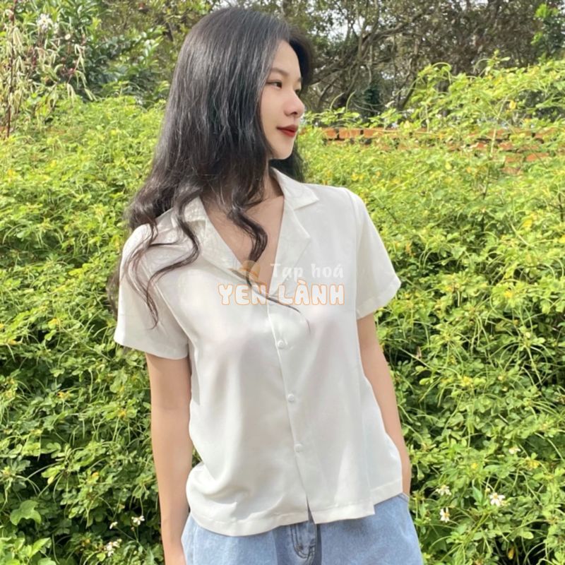 Áo sơ mi nữ đẹp tay ngắn cổ vest form rộng, Áo kiểu nữ sơ mi trắng cộc tay công sở phong cách vintage Hàn Quốc – Maoshop