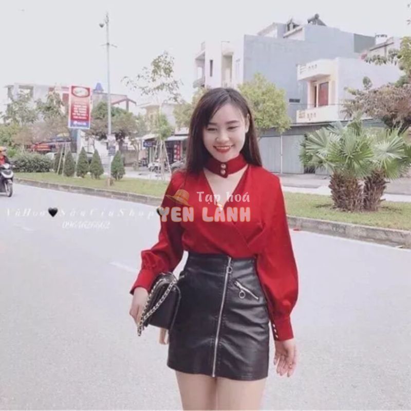 Áo sơ mi lụa cổ choker loại 1