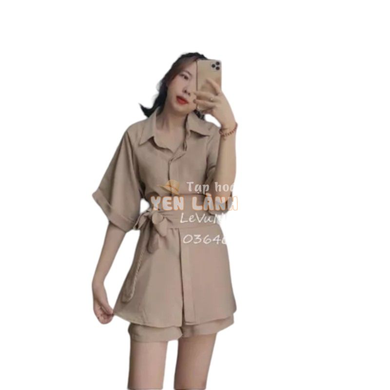 SET BỘ SHORT NUDE SƠ MI CỘT EO