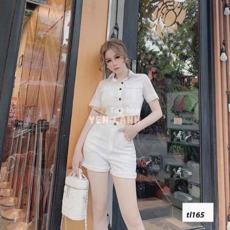 Sét áo sơ mi CROP top quần sort