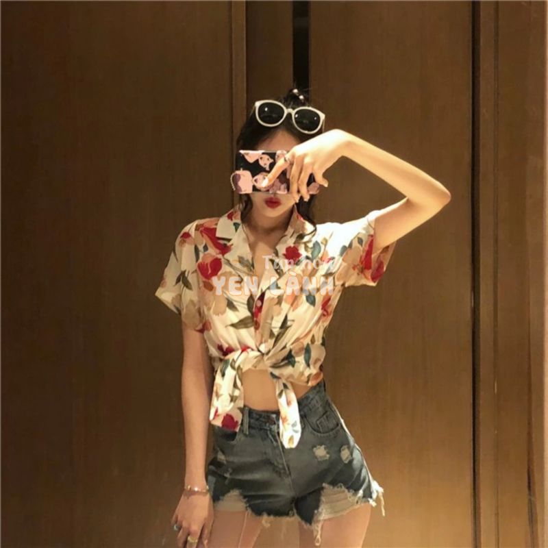 [ORDER] ÁO SƠ MI HOA BUỘC VẠT DÁNG CROPTOP