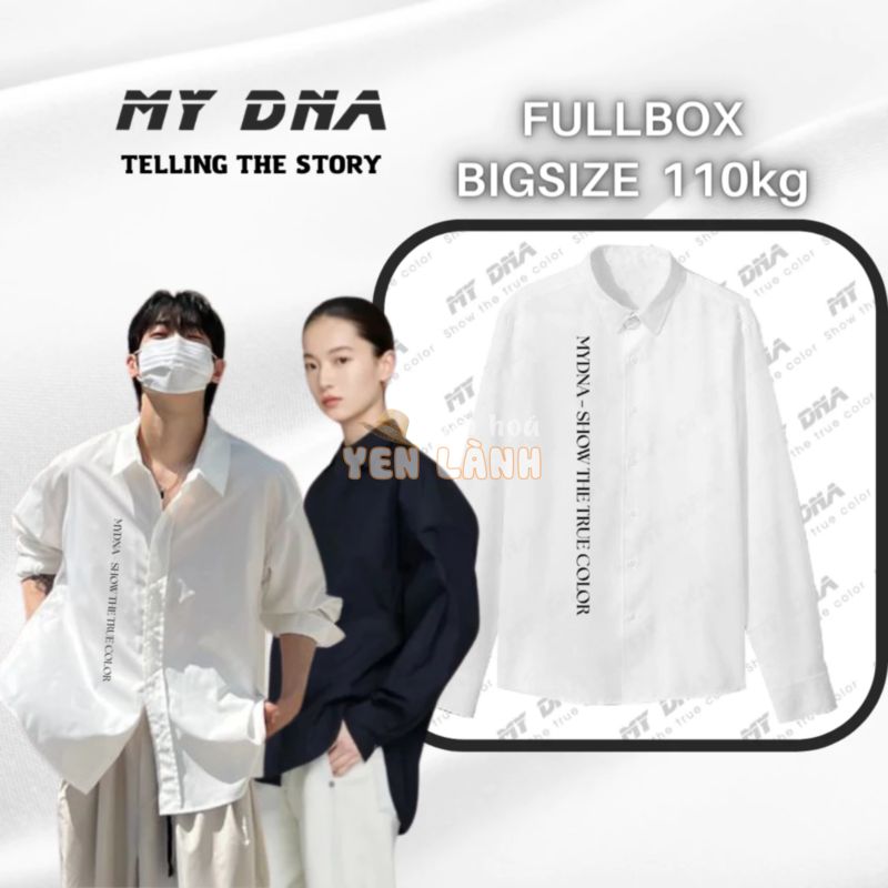 Áo sơ mi tay dài có bigsize 110kg form rộng unisex local brand cặp đôi nam nữ trắng đen đẹp fullbox MY DNA hè 2024