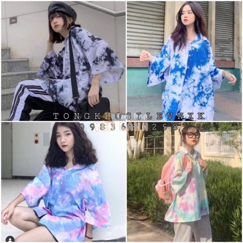 (Nhiều màu) ÁO SƠ MI TIE-DYE MÀU LOANG DARK STORM ULZZANG – ÁO SƠ MI LOANG 4 MÀU OVERSIZE FORM RỘNG