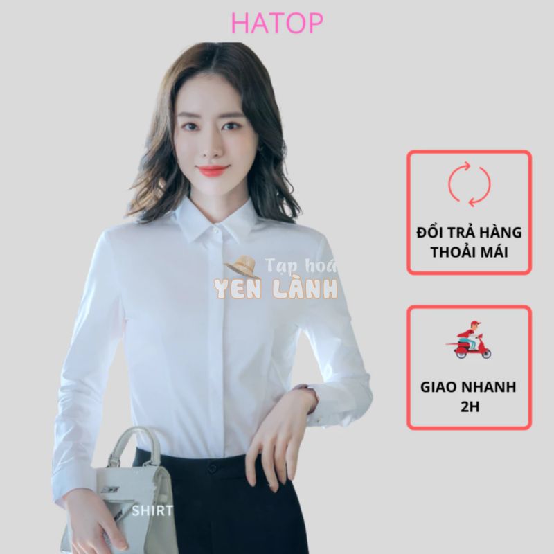 Áo sơ mi nữ tay dài giấu nút HATOP cao cấp vải cotton loại 1 màu trắng ASDT216