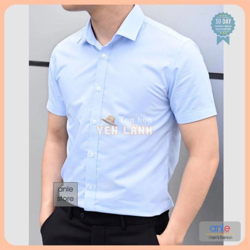 Áo sơ mi nam Ngắn tay Louis Công sở form Slimfit Cotton lụa cao cấp hàng hiệu cộc tay kiểu dáng ôm – Anle Store