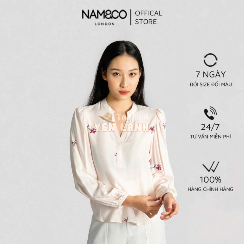 Áo sơ mi tay bồng  nữ Namandco công sở bo chun cổ tay thanh lịch size S M L màu hồng nhạt  VB1390