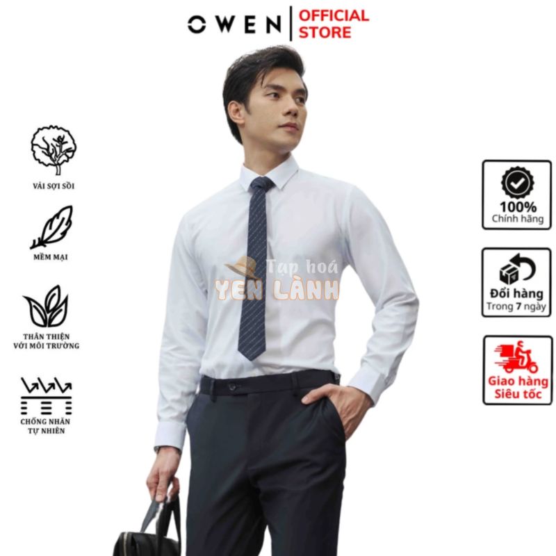 Áo sơ mi trắng nam dài tay OWEN somi công sở cao cấp vải sợi sồi dáng suông tà lượn có túi hoặc slim fit không túi ngực