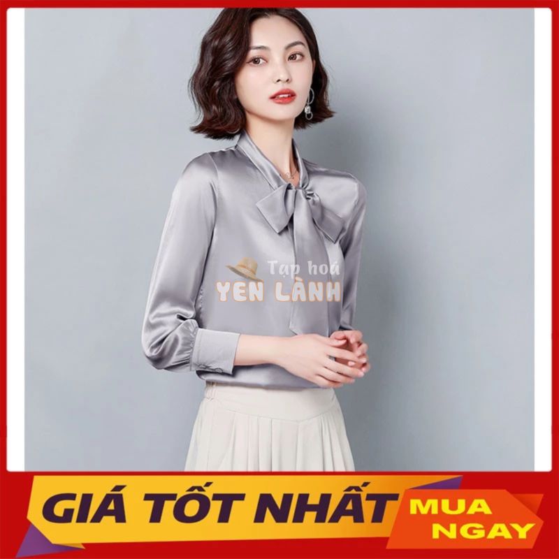 Áo Sơ Mi Nữ Lụa Quảng Châu Cổ Thắt Nơ Siêu Xinh M022