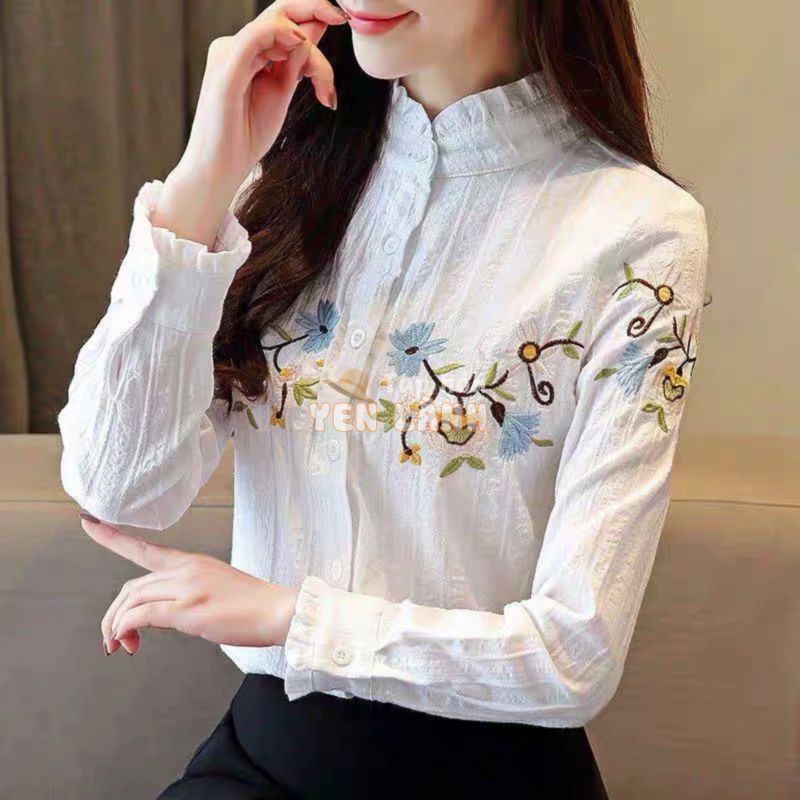 [ORDER] Áo sơ mi ulzzang áo sơ mi nữ thêu hoa dáng Hàn Quốc