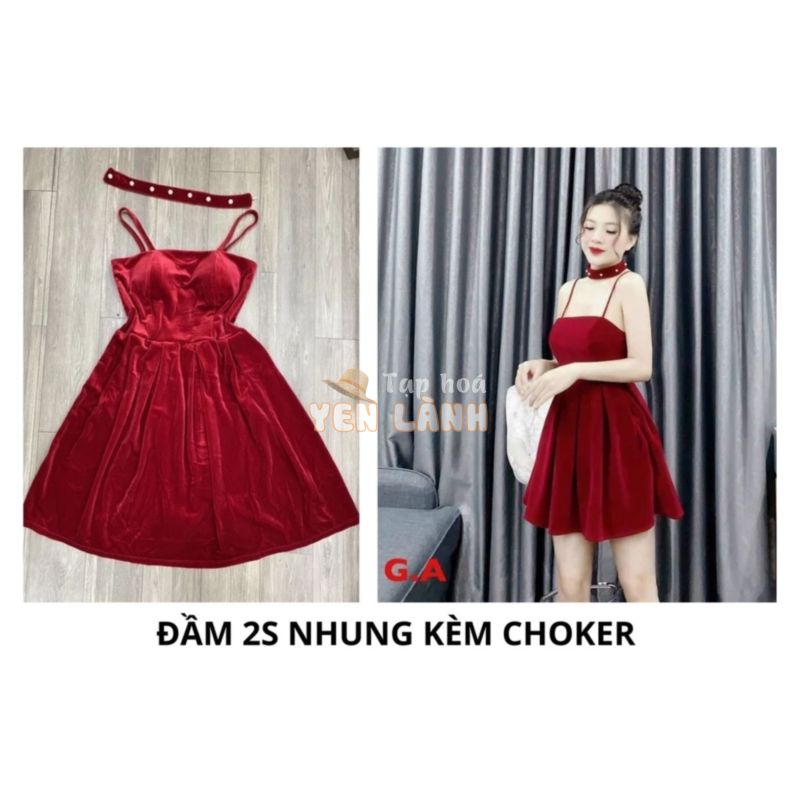 ĐẦM 2 DÂY NHUNG KÈM CHOKER