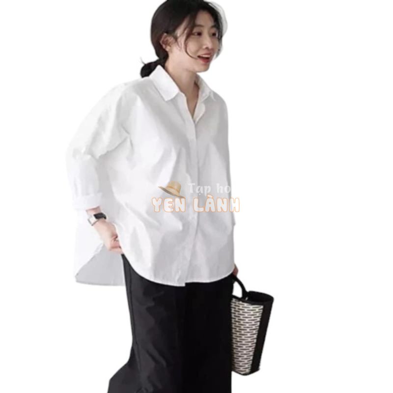 [EGANDA]Áo sơ mi nữ trắng dài tay chất lụa hàn oversize, sơ mi nữ trắng tay dài, tay ngắn basic (ảnh thật)