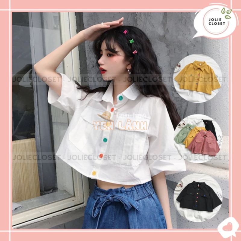 Áo croptop sơ mi ulzzang nhiều màu hàng nhập chuẩn form