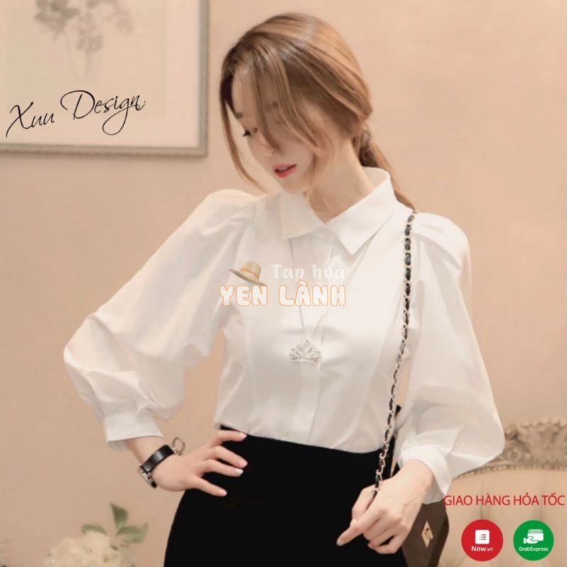 Áo sơ mi trắng nữ công sở tay lỡ cổ đức tay bồng XUU DESIGN SMK12