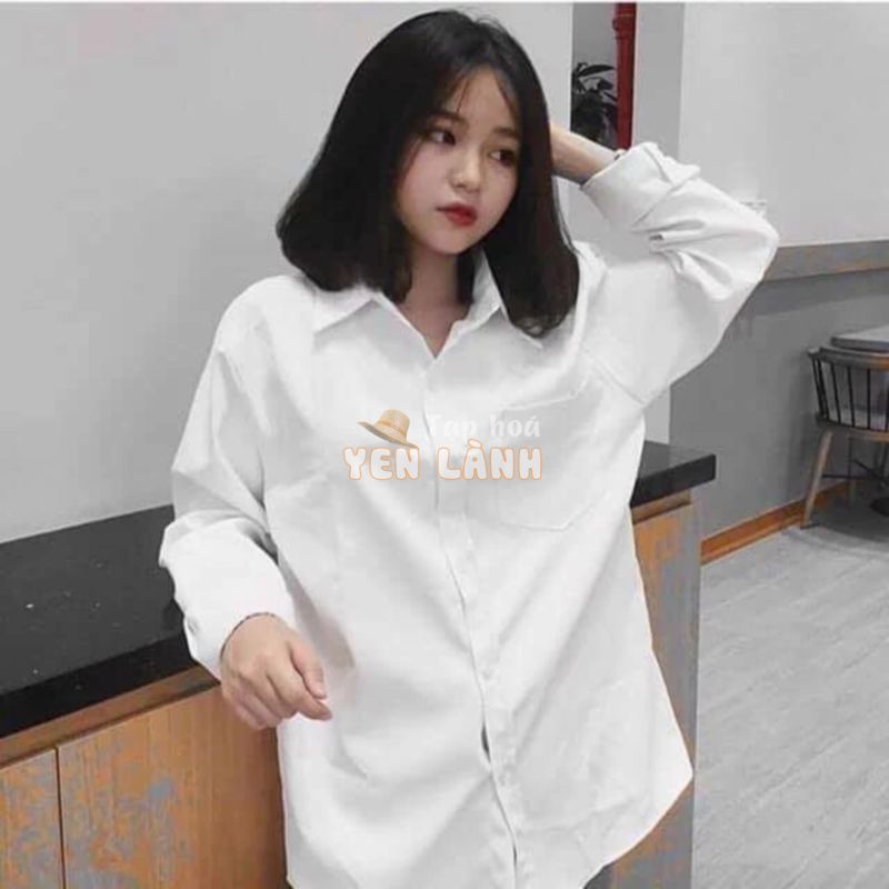 [Có Sẵn] ÁO SƠ MI TRẮNG TRƠN BASIC UNISEX – ÁO SƠ MI TÚI NGỰC FORM RỘNG