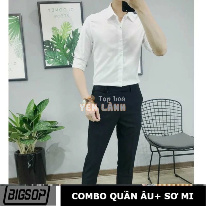 [FREESHIP]Combo Quần tây đen + áo sơ mi trắng BIGSOP dài tay