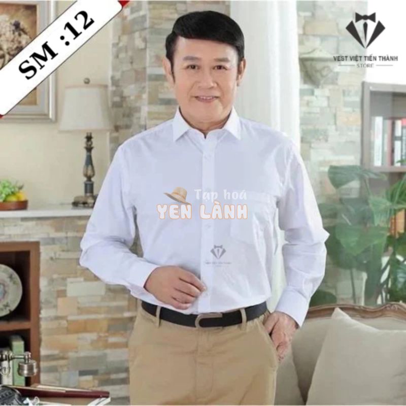 Áo sơ mi nam trung niên công sở dài tay vải cotton mầu trắng